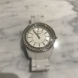Fossil watch- white with diamond studs embedded!